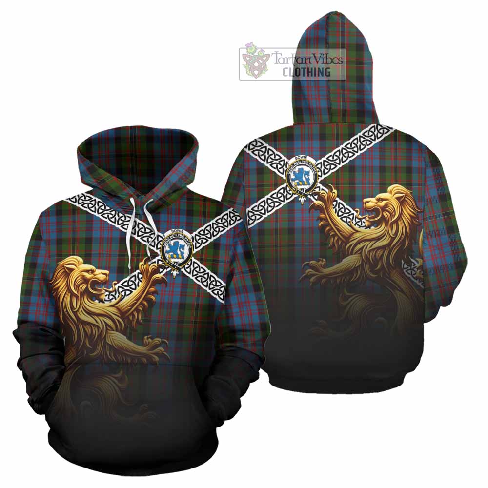 Bowie Crest Tartan Hoodie with Golden Lion Emblem Celtic Style - Tartan Vibes Clothing