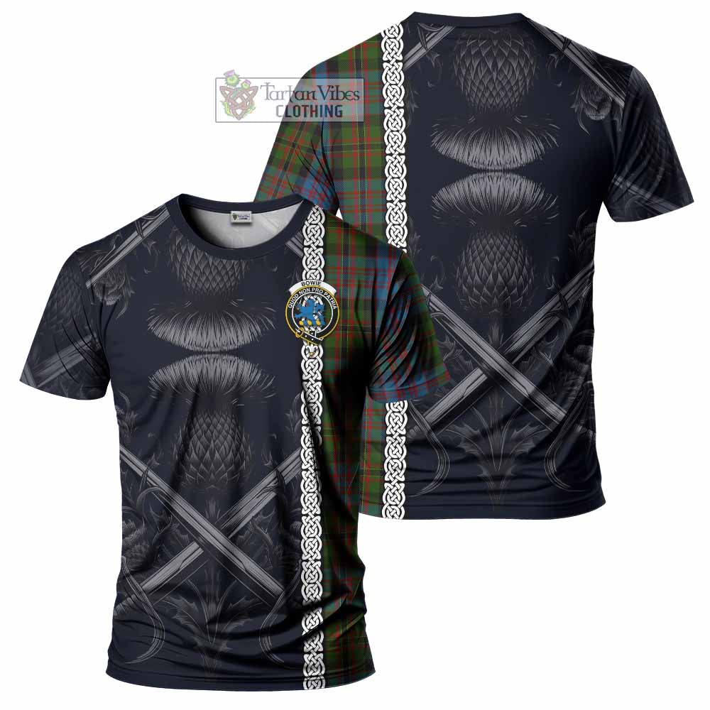 Bowie Tartan T-Shirt with Family Crest Cross Sword Thistle Celtic Vibes - Tartan Vibes Clothing