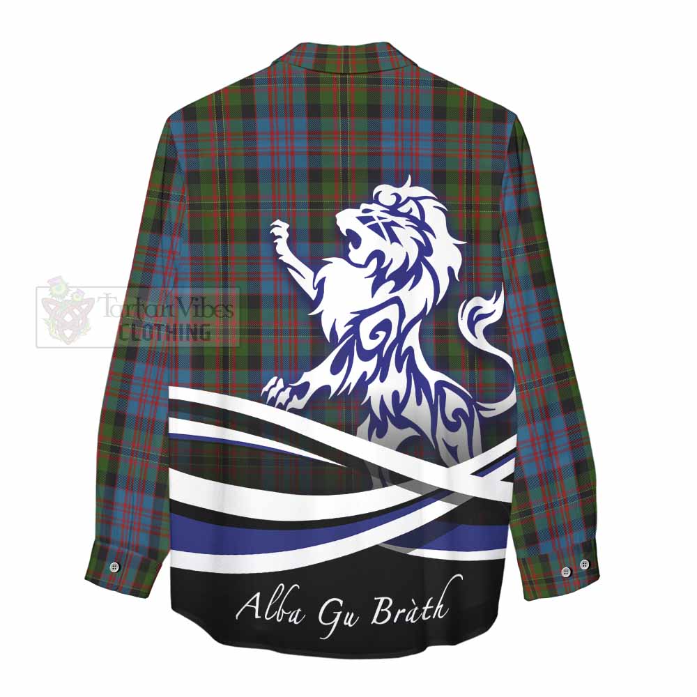 Tartan Vibes Clothing Bowie Tartan Women's Casual Shirt with Alba Gu Brath Regal Lion Emblem