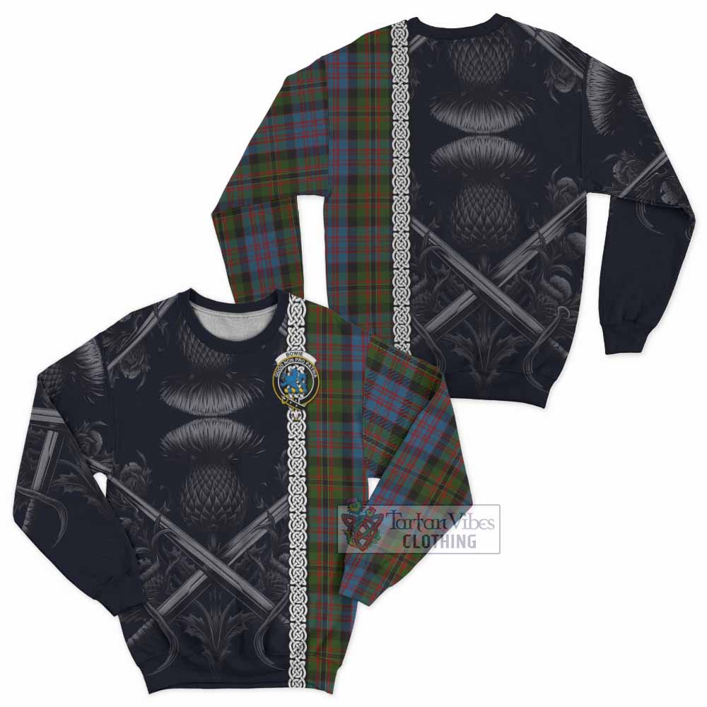 Bowie Tartan Sweatshirt with Family Crest Cross Sword Thistle Celtic Vibes - Tartan Vibes Clothing