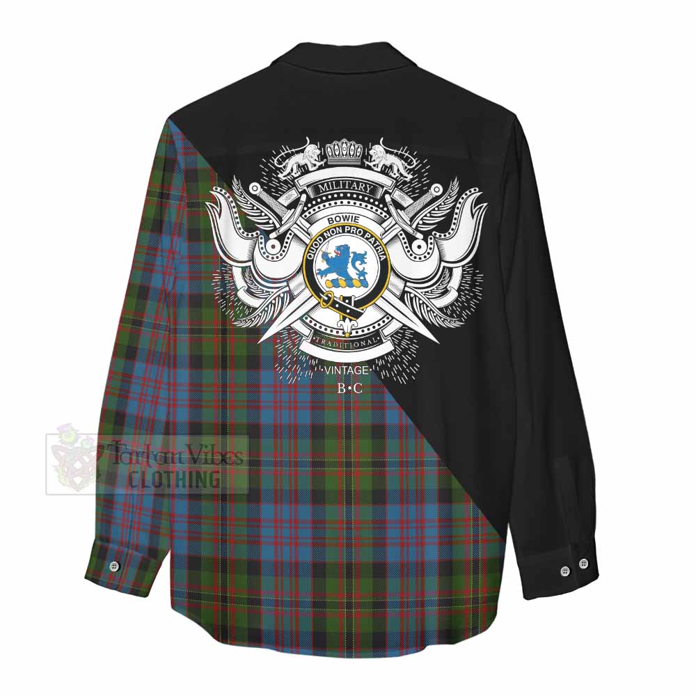 Tartan Vibes Clothing Bowie Tartan Women's Casual Shirt with Family Crest and Military Logo Style