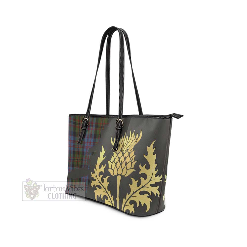 Bowie Tartan Leather Tote Bag Gold Thistle Style - Tartan Vibes Clothing