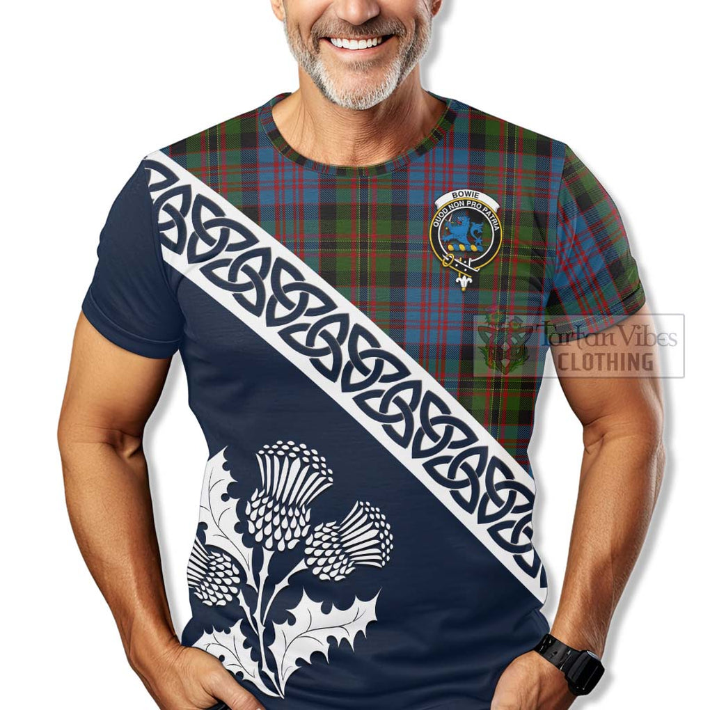 Bowie Tartan T-Shirt Featuring Thistle and Scotland Map - Tartanvibesclothing Store