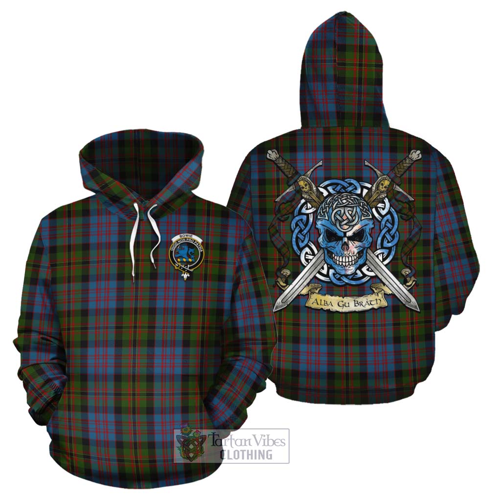 Bowie Tartan Cotton Hoodie with Family Crest Celtic Skull Style Zip Hoodie - Tartan Vibes Clothing
