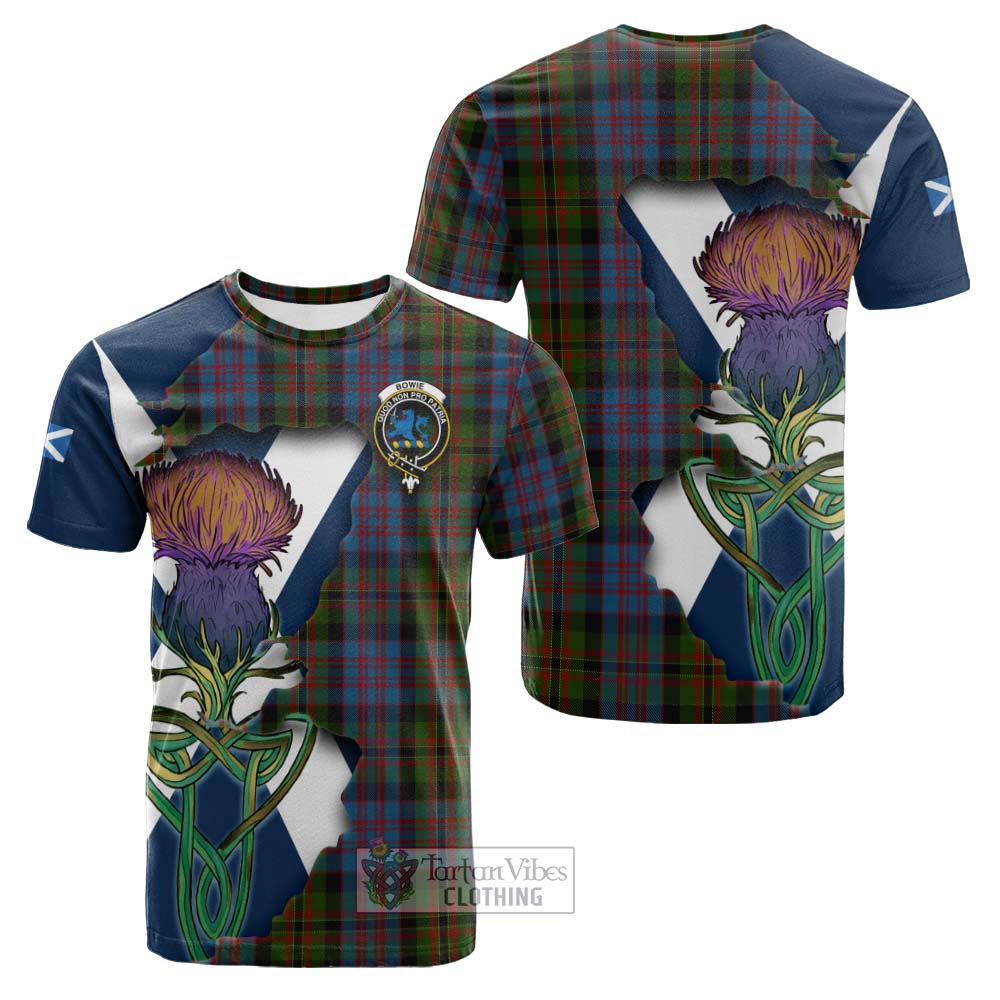 Tartan Vibes Clothing Bowie Tartan Family Crest Cotton T-shirt Scottish Thistle Celtic Inspired