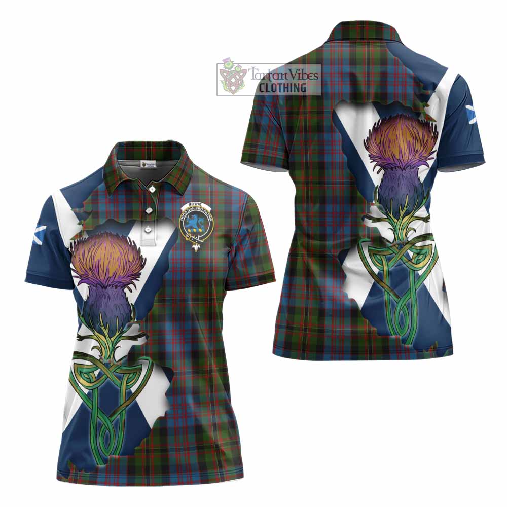 Tartan Vibes Clothing Bowie Tartan Family Crest Women's Polo Shirt Scottish Thistle Celtic Inspired