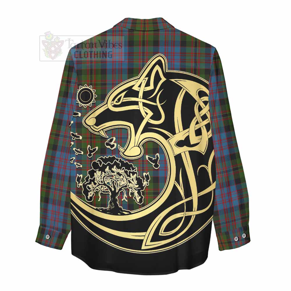 Bowie Tartan Women's Casual Shirt with Family Crest Celtic Wolf Style - Tartan Vibes Clothing