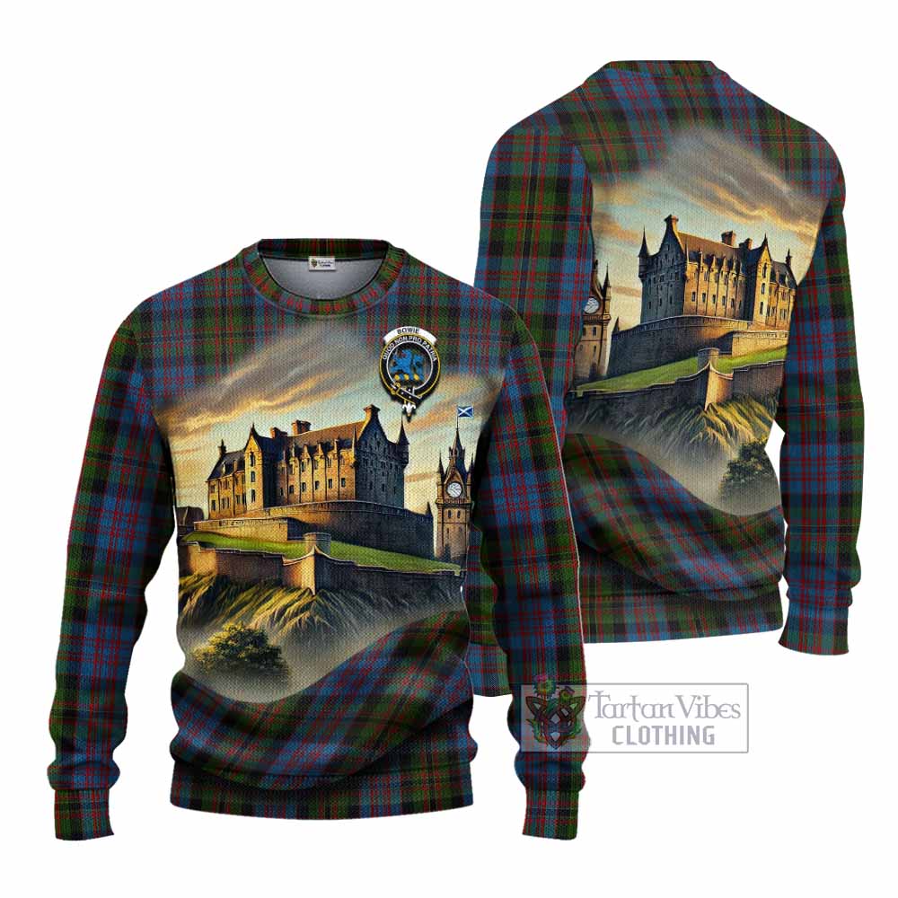 Bowie Tartan Family Crest Knitted Sweater with Scottish Ancient Castle Style - Tartan Vibes Clothing