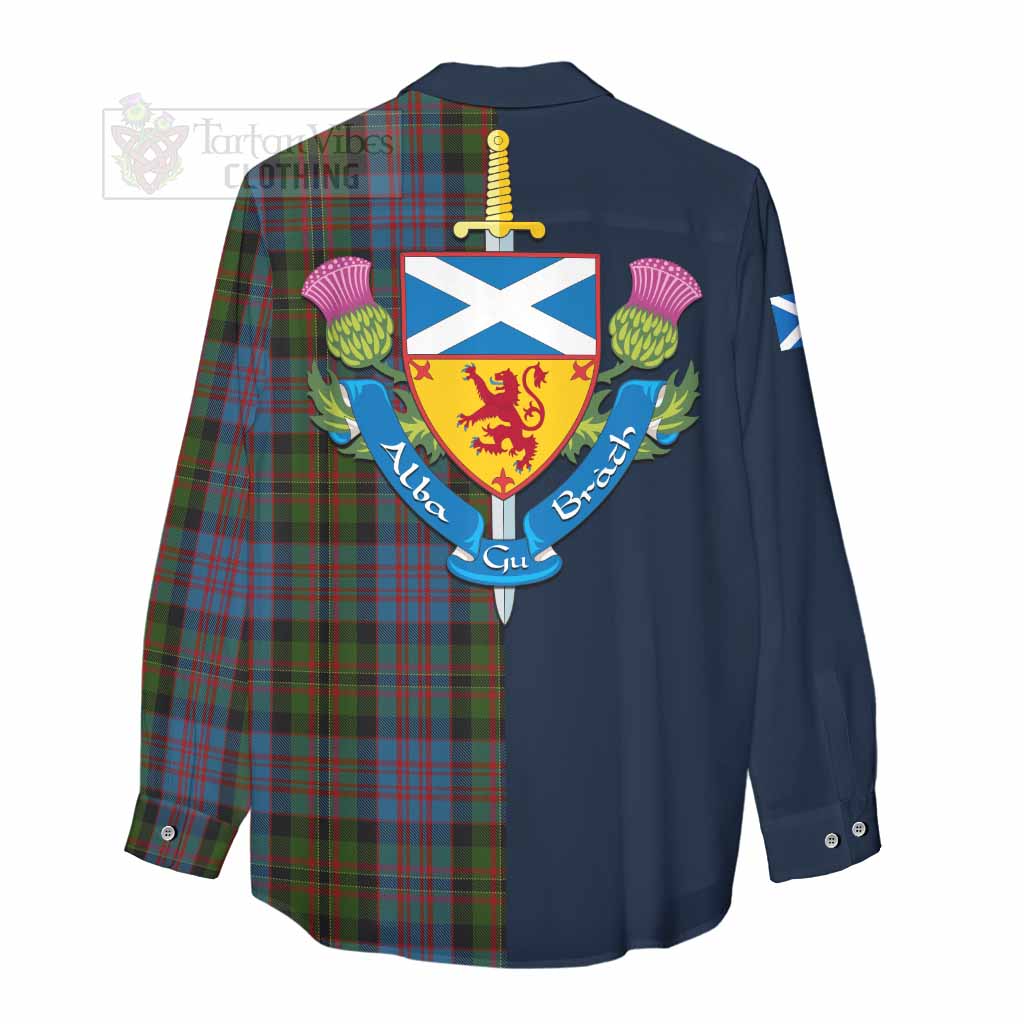 Bowie Tartan Women's Casual Shirt Alba with Scottish Lion Royal Arm Half Style - Tartan Vibes Clothing