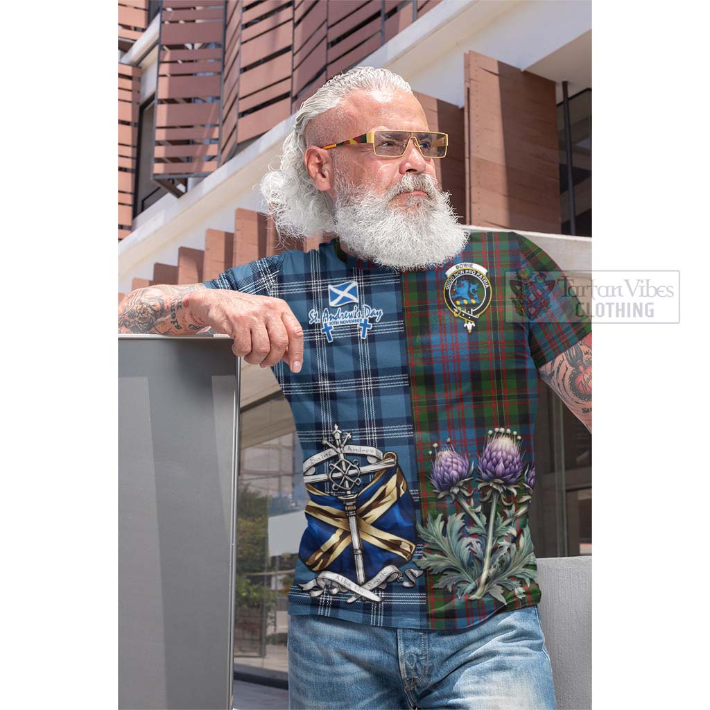 Bowie Tartan Cotton T-shirt Happy St. Andrew's Day Half Tartan Style - Tartan Vibes Clothing
