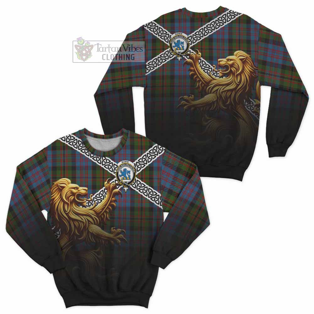 Bowie Crest Tartan Sweatshirt with Golden Lion Emblem Celtic Style - Tartan Vibes Clothing