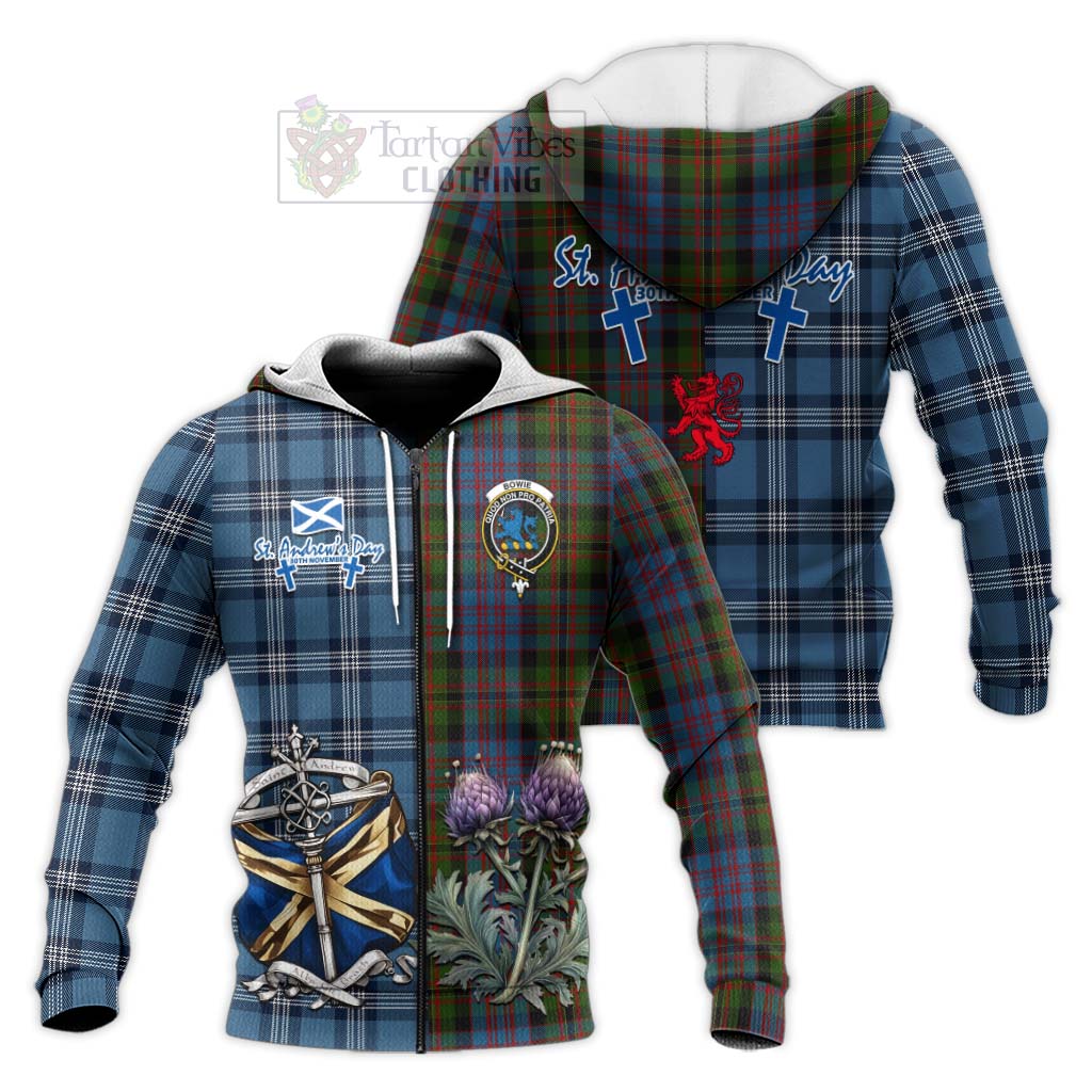 Bowie Tartan Knitted Hoodie Happy St. Andrew's Day Half Tartan Style Unisex Knitted Zip Hoodie - Tartan Vibes Clothing