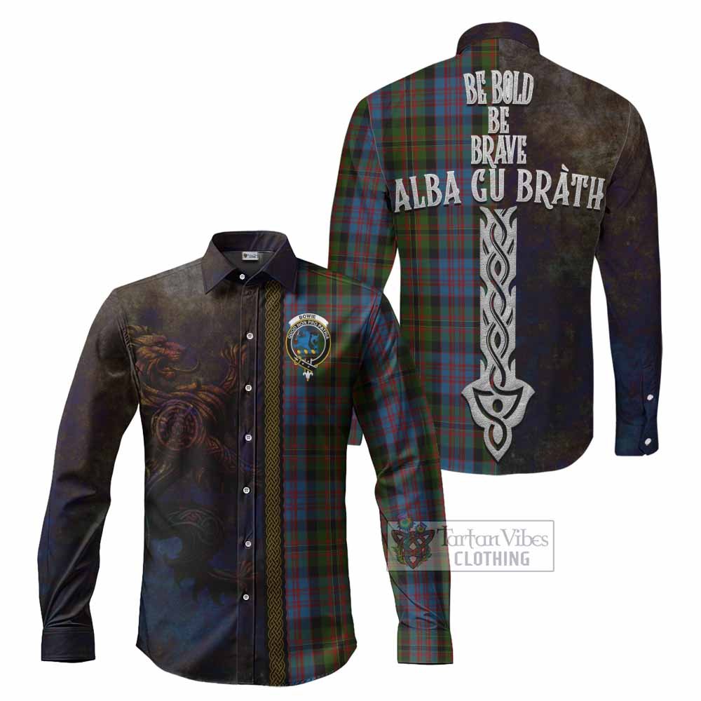 Bowie Tartan Family Crest Long Sleeve Button Shirt Alba Gu Brath Be Brave Lion Ancient Style - Tartan Vibes Clothing