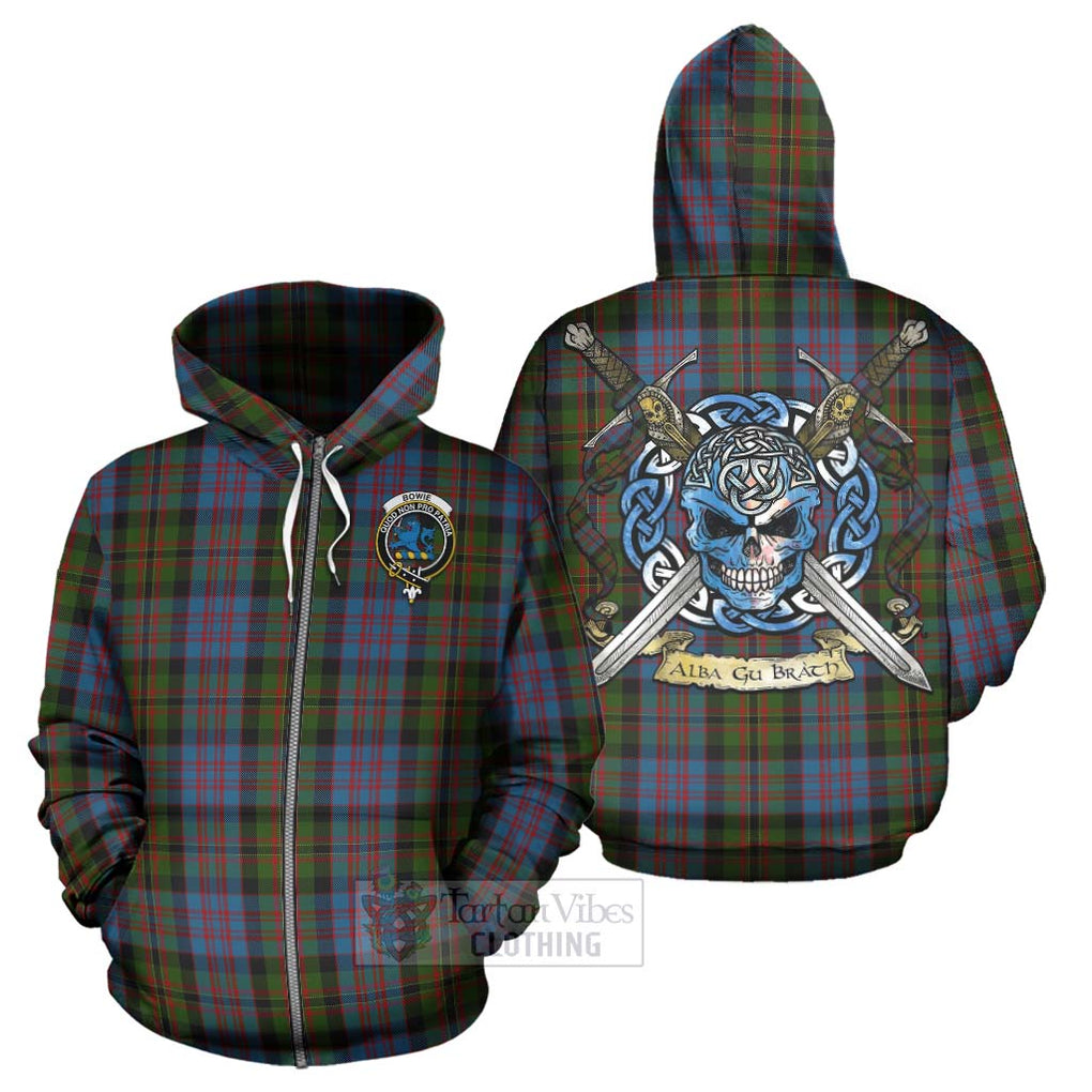 Bowie Tartan Hoodie with Family Crest Celtic Skull Style - Tartan Vibes Clothing
