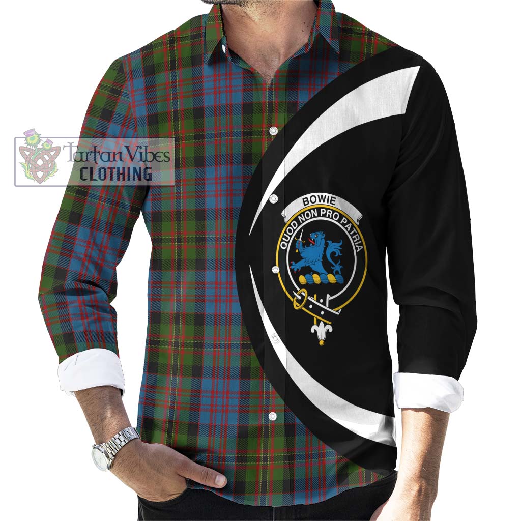 Bowie Tartan Long Sleeve Button Up with Family Crest Circle Style - Tartan Vibes Clothing