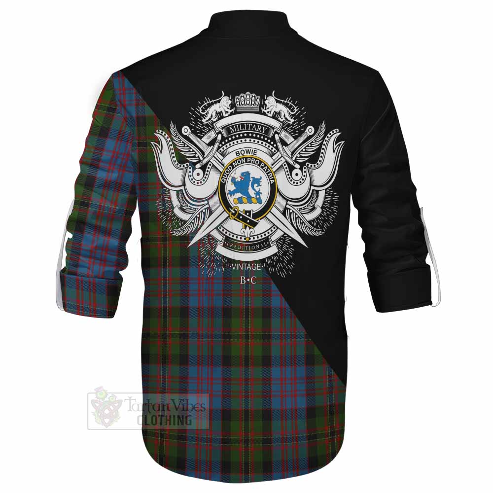 Tartan Vibes Clothing Bowie Tartan Ghillie Kilt Shirt with Family Crest and Military Logo Style