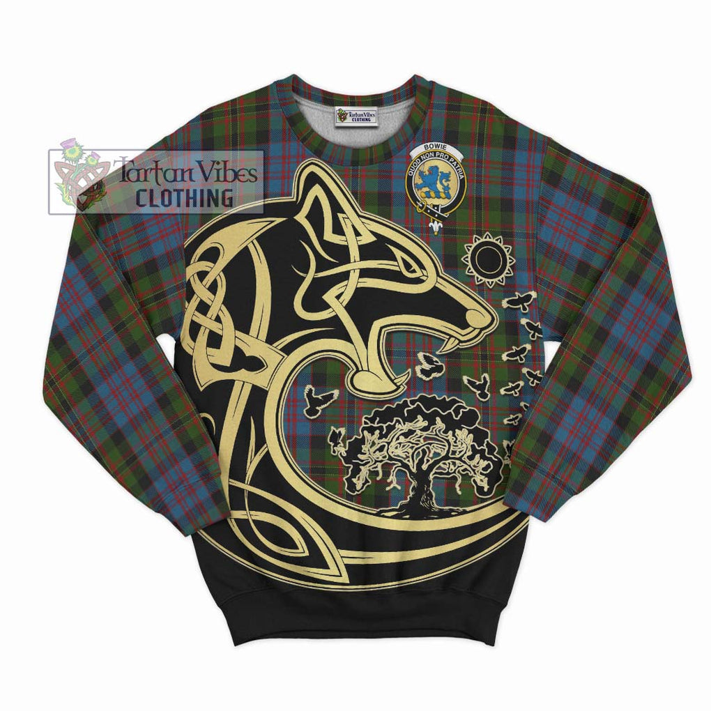 Bowie Tartan Sweatshirt with Family Crest Celtic Wolf Style - Tartan Vibes Clothing