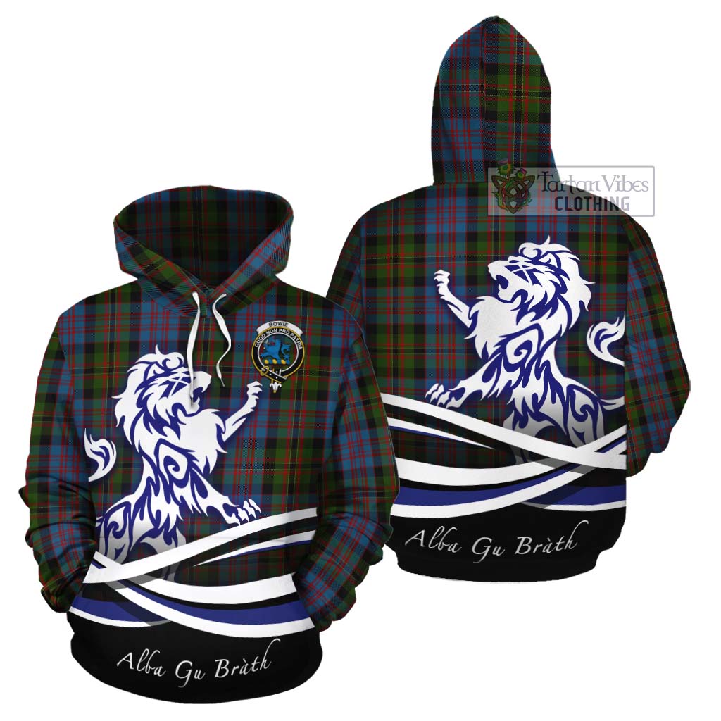 Bowie Tartan Cotton Hoodie with Alba Gu Brath Regal Lion Emblem Zip Hoodie - Tartan Vibes Clothing
