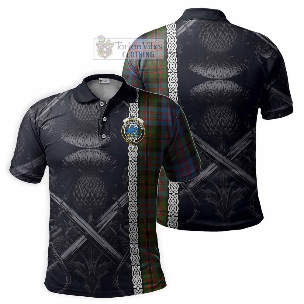 Bowie Tartan Polo Shirt with Family Crest Cross Sword Thistle Celtic Vibes - Tartan Vibes Clothing