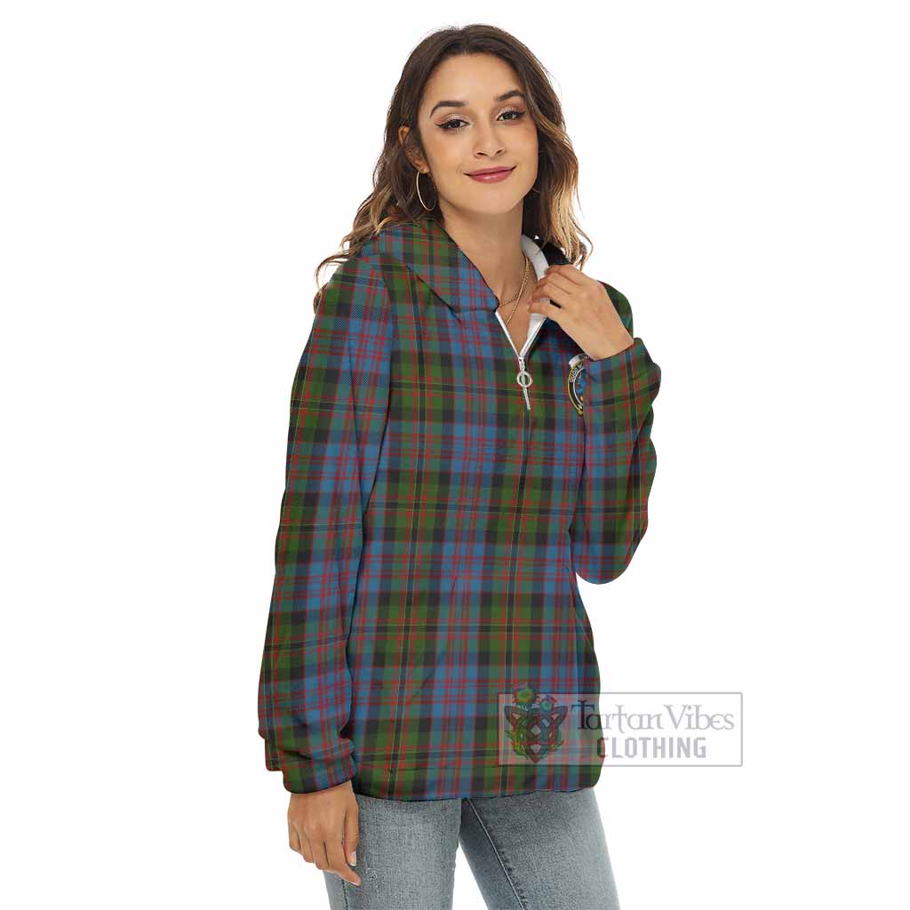 Bowie Tartan Women's Borg Fleece Hoodie with Half Zip with Family Crest - Tartan Vibes Clothing