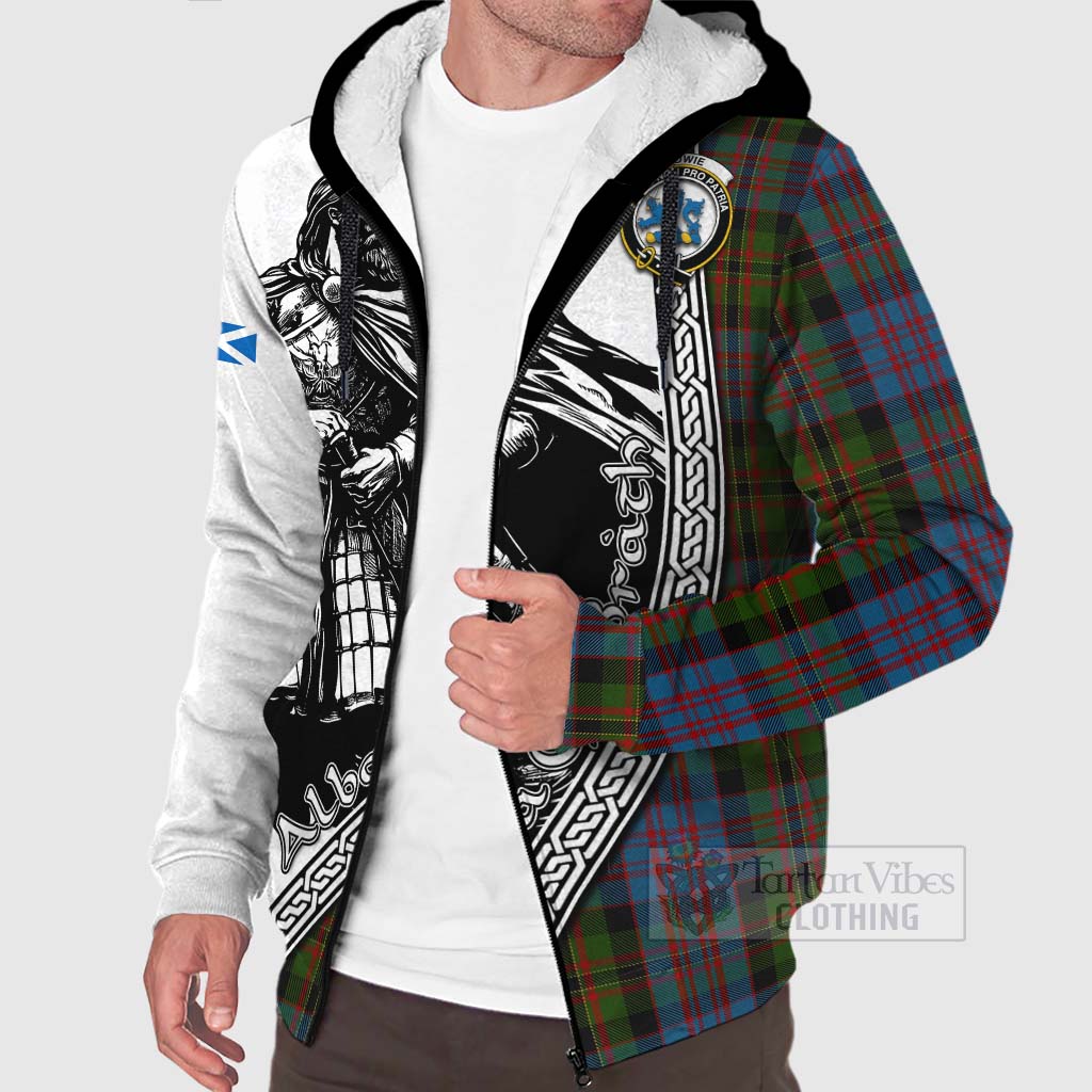 Bowie Tartan Clan Crest Sherpa Hoodie with Highlander Warrior Celtic Style Unisex - Tartan Vibes Clothing