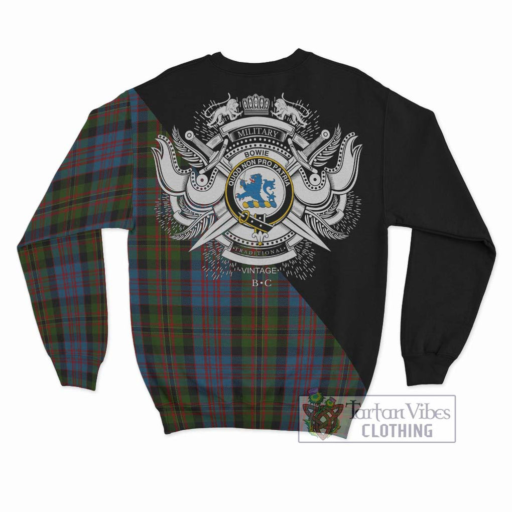 Bowie Tartan Sweatshirt with Family Crest and Military Logo Style - Tartan Vibes Clothing