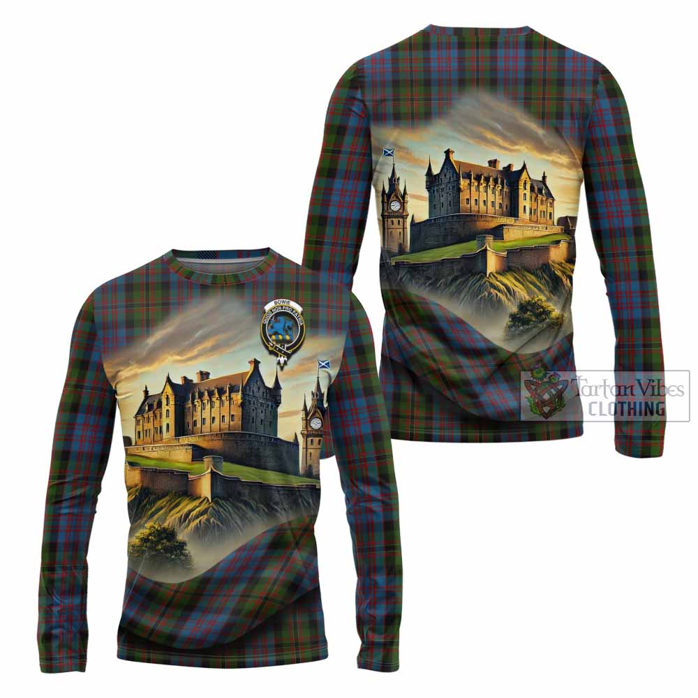 Bowie Tartan Family Crest Long Sleeve T-Shirt with Scottish Ancient Castle Style - Tartan Vibes Clothing