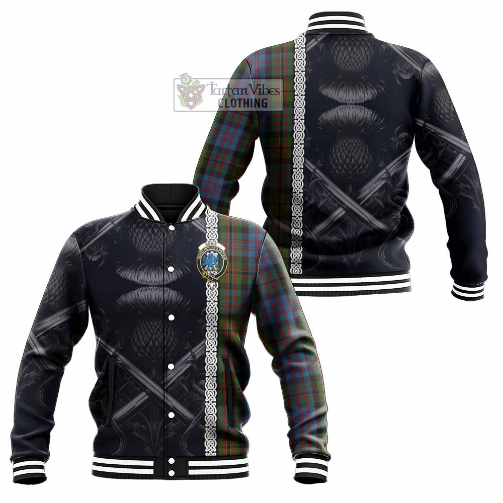 Bowie Tartan Baseball Jacket with Family Crest Cross Sword Thistle Celtic Vibes - Tartan Vibes Clothing