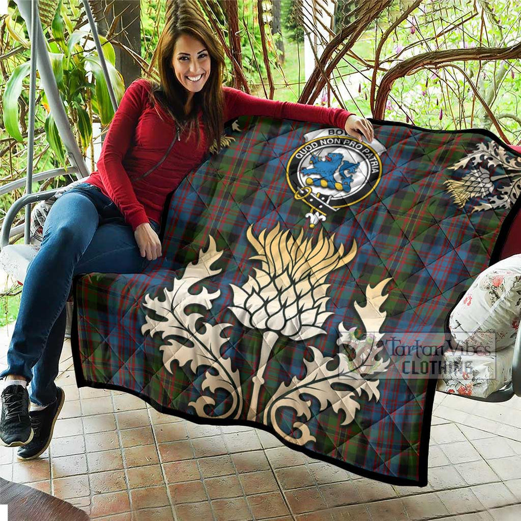 Tartan Vibes Clothing Bowie Tartan Quilt with Family Crest and Golden Thistle Style