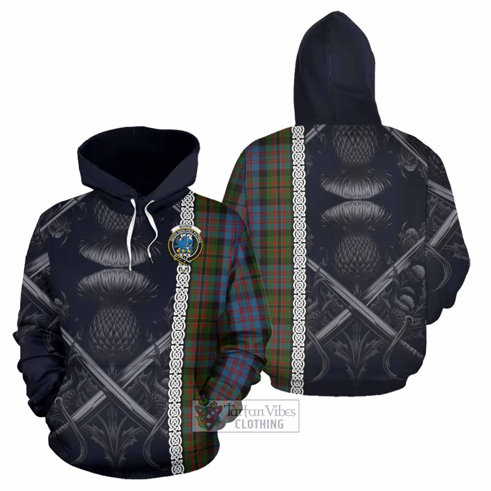 Bowie Tartan Hoodie with Family Crest Cross Sword Thistle Celtic Vibes - Tartan Vibes Clothing