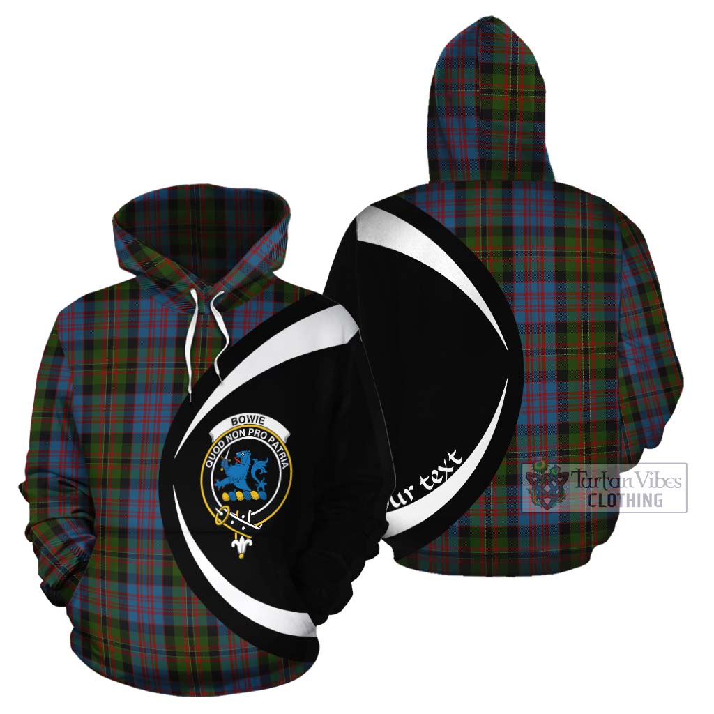 Bowie Tartan Cotton Hoodie with Family Crest Circle Style Zip Hoodie - Tartan Vibes Clothing