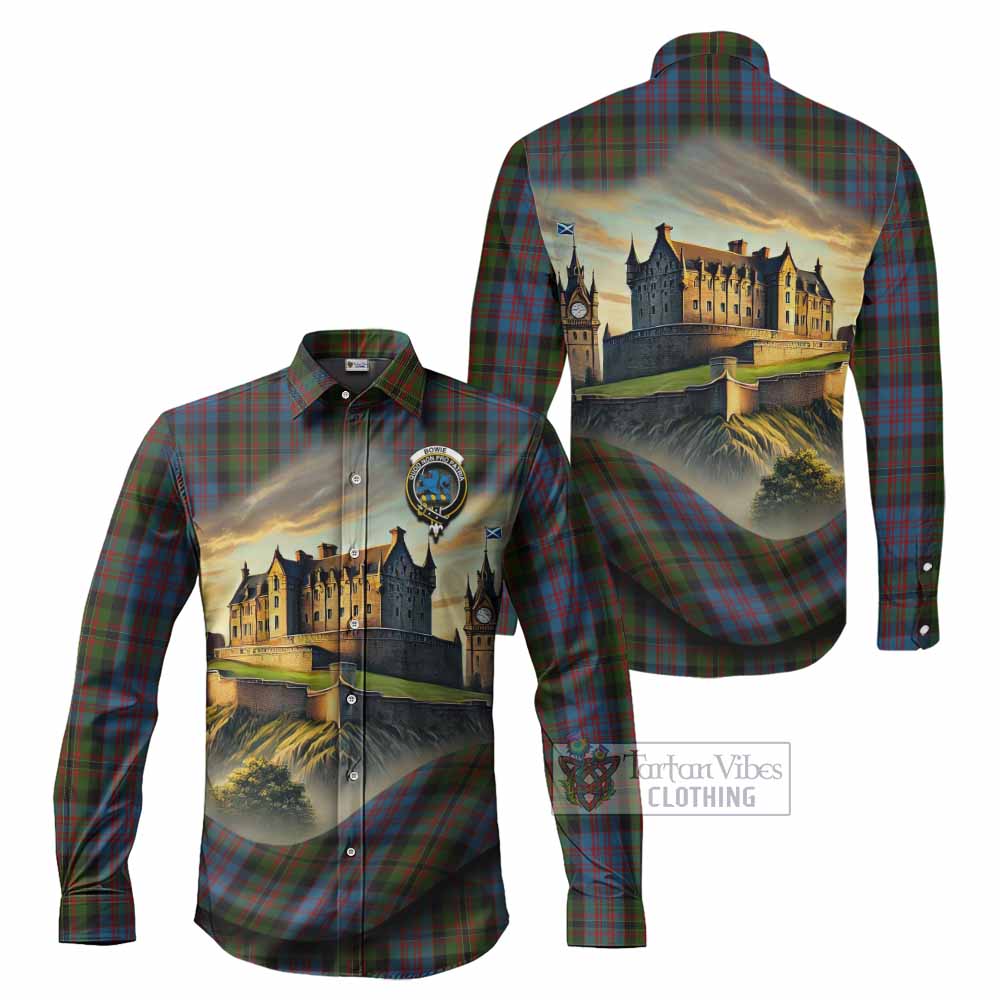 Tartan Vibes Clothing Bowie Tartan Family Crest Long Sleeve Button Shirt with Scottish Ancient Castle Style