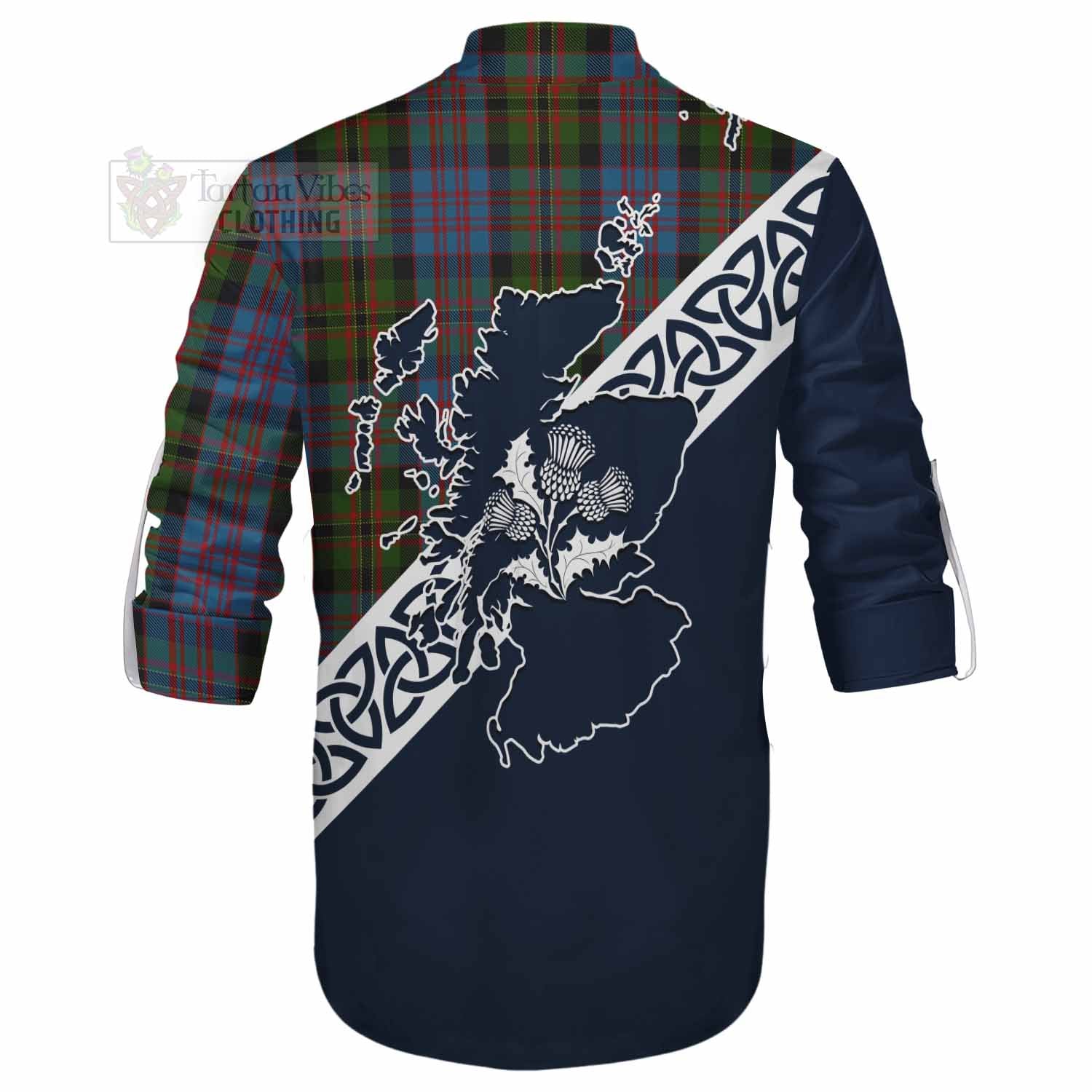 Bowie Tartan Ghillie Kilt Shirt Featuring Thistle and Scotland Map - Tartan Vibes Clothing