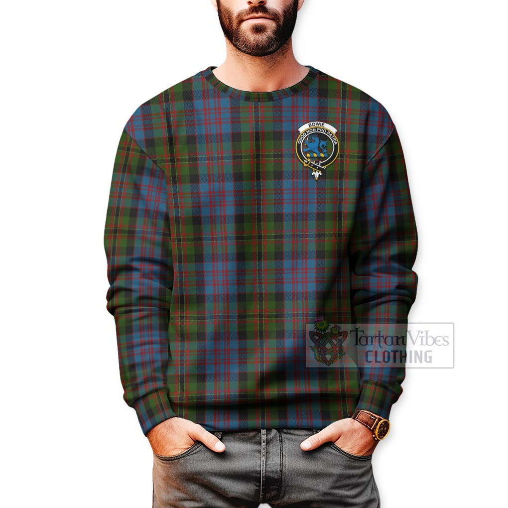 Bowie Tartan Sweatshirt with Family Crest Celtic Skull Style - Tartan Vibes Clothing