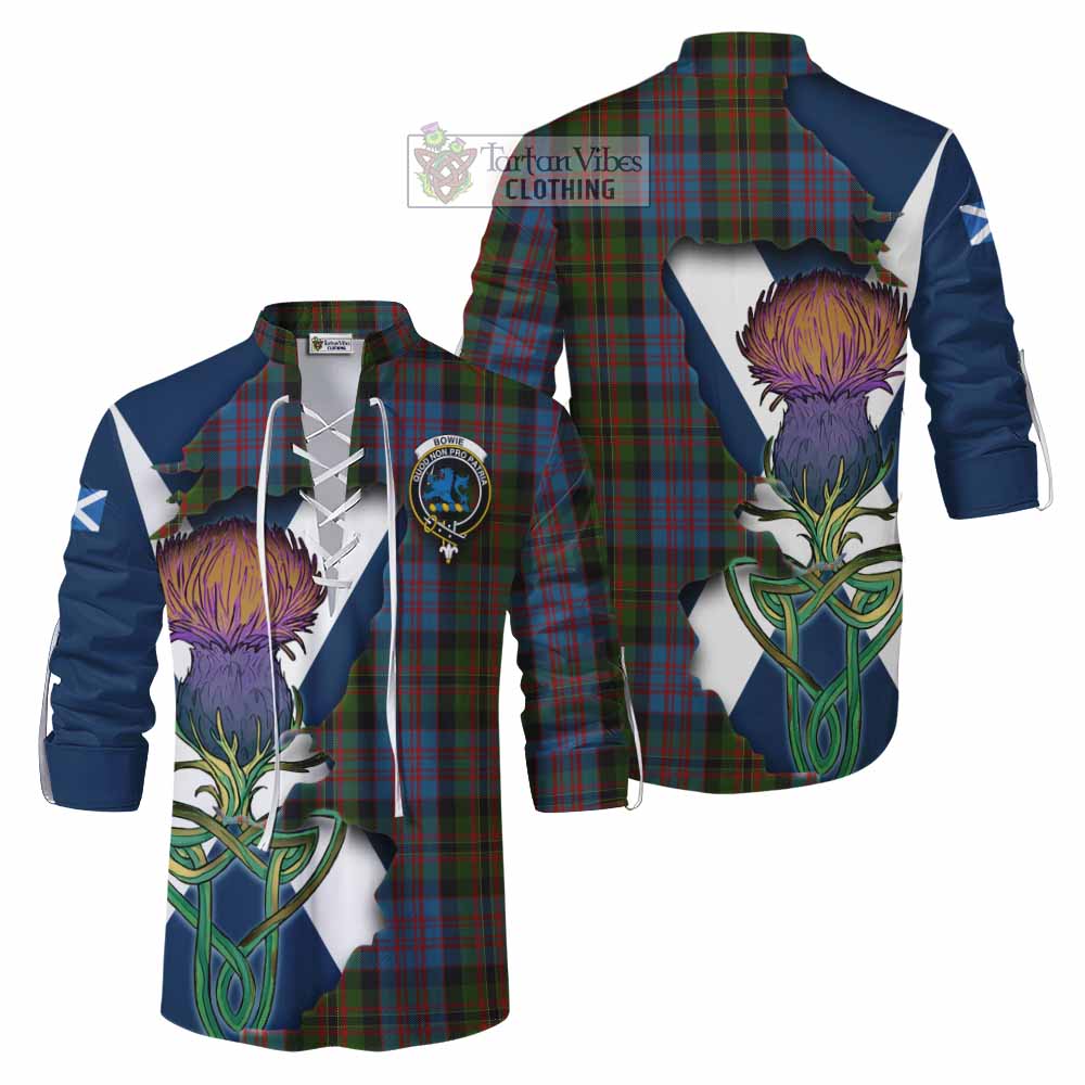 Tartan Vibes Clothing Bowie Tartan Family Crest Ghillie Kilt Shirt Scottish Thistle Celtic Inspired