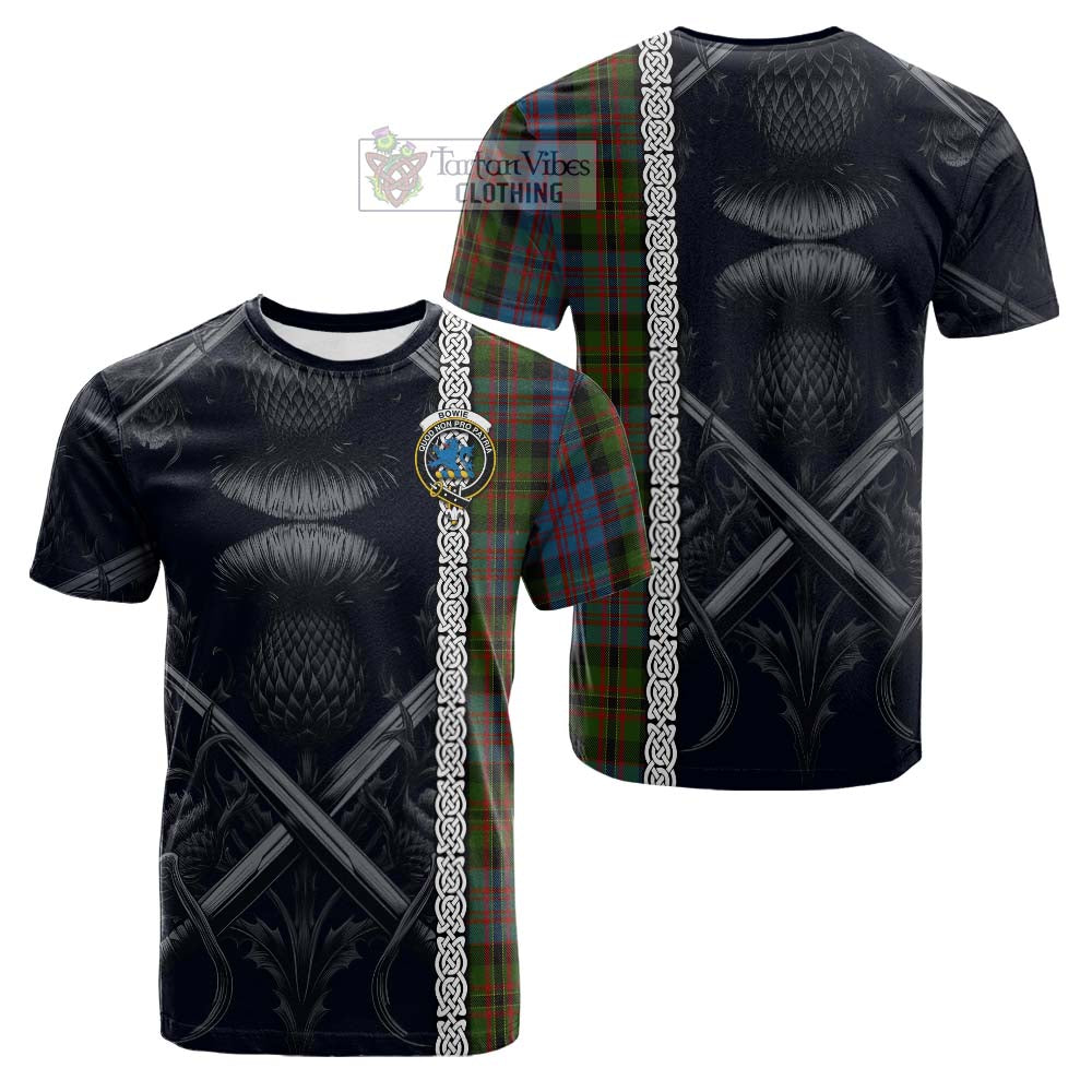 Bowie Tartan Cotton T-shirt with Family Crest Cross Sword Thistle Celtic Vibes - Tartan Vibes Clothing