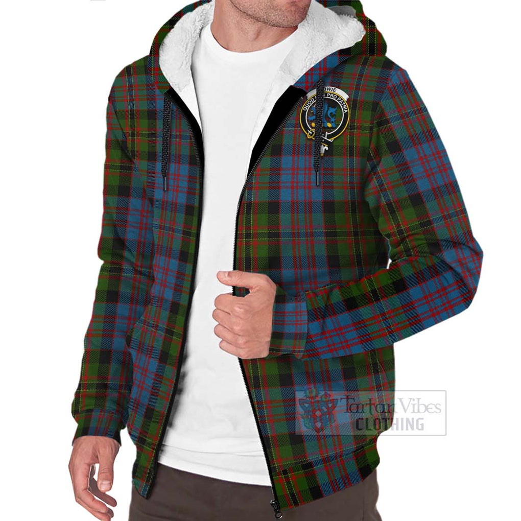 Bowie Tartan Sherpa Hoodie with Family Crest Celtic Skull Style Unisex - Tartan Vibes Clothing