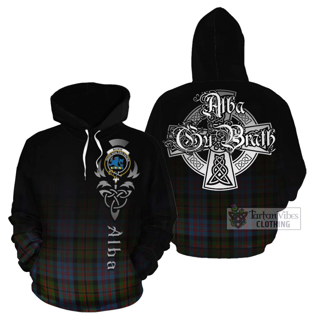 Tartan Vibes Clothing Bowie Tartan Cotton Hoodie Featuring Alba Gu Brath Family Crest Celtic Inspired