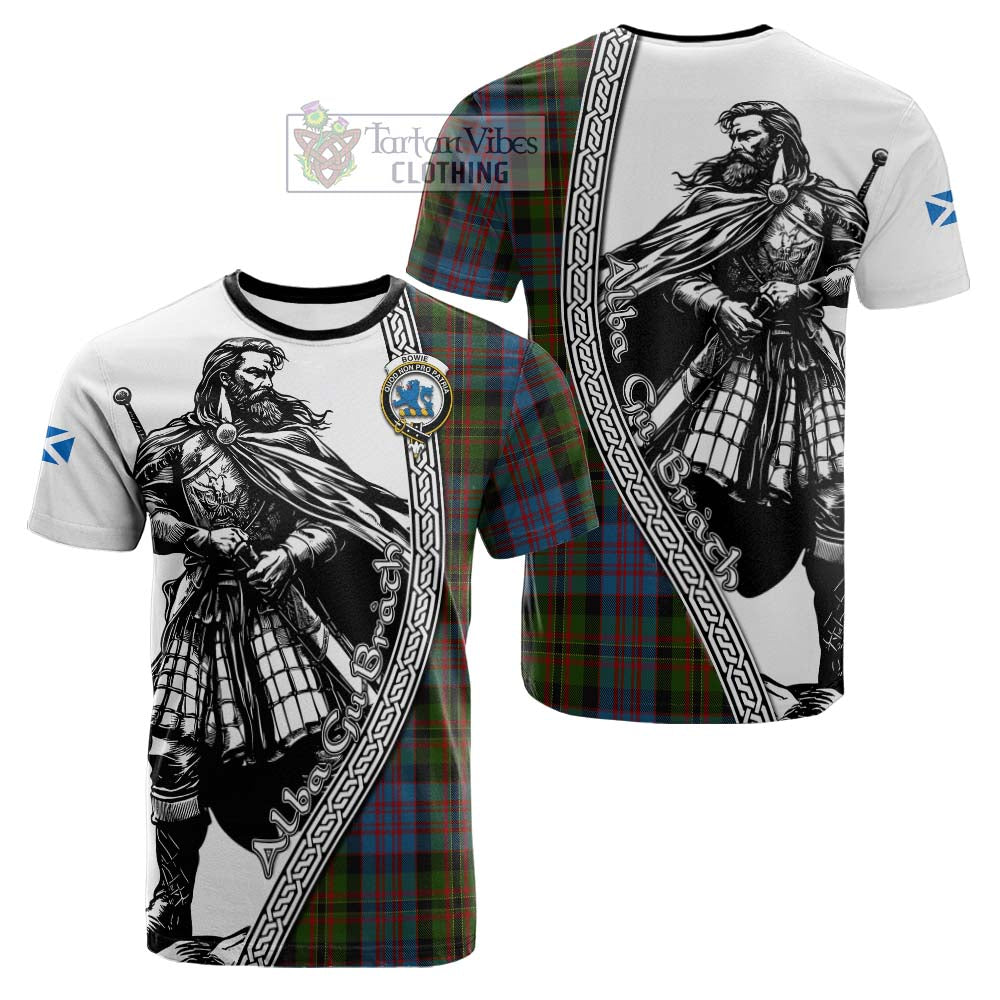 Bowie Tartan Clan Crest Cotton T-shirt with Highlander Warrior Celtic Style - Tartan Vibes Clothing