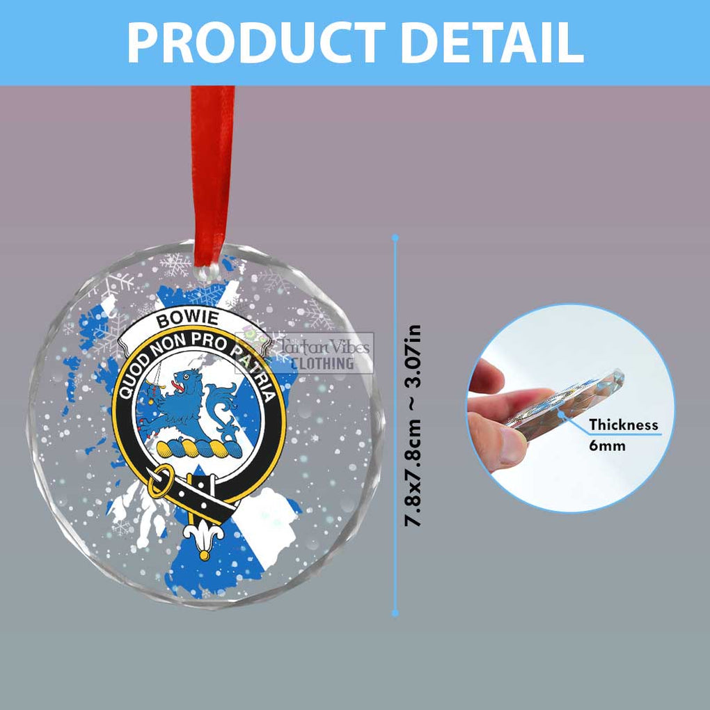 Bowie Clan Crest Christmas Glass Ornament with Scotland Map - 2D-tartanvibesclothing