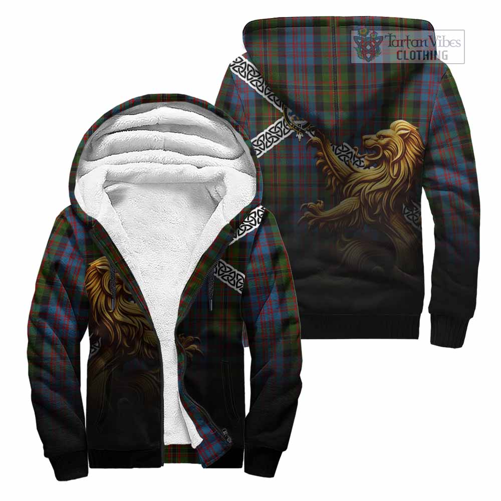Bowie Crest Tartan Sherpa Hoodie with Golden Lion Emblem Celtic Style Unisex - Tartan Vibes Clothing