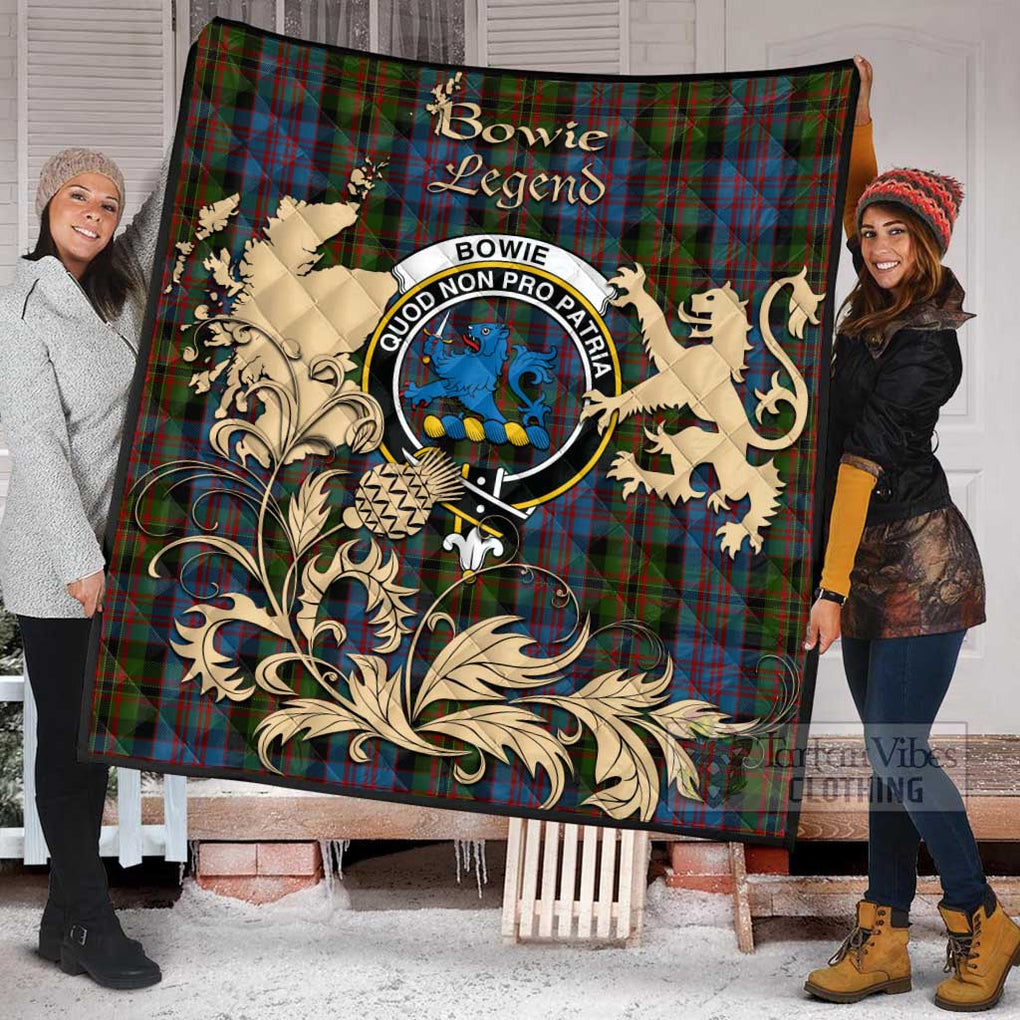 Tartan Vibes Clothing Bowie Tartan Quilt with Family Crest and Scottish Symbol Style