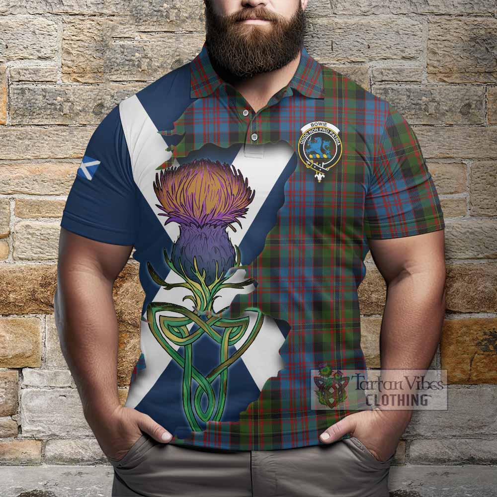 Tartan Vibes Clothing Bowie Tartan Family Crest Polo Shirt Scottish Thistle Celtic Inspired