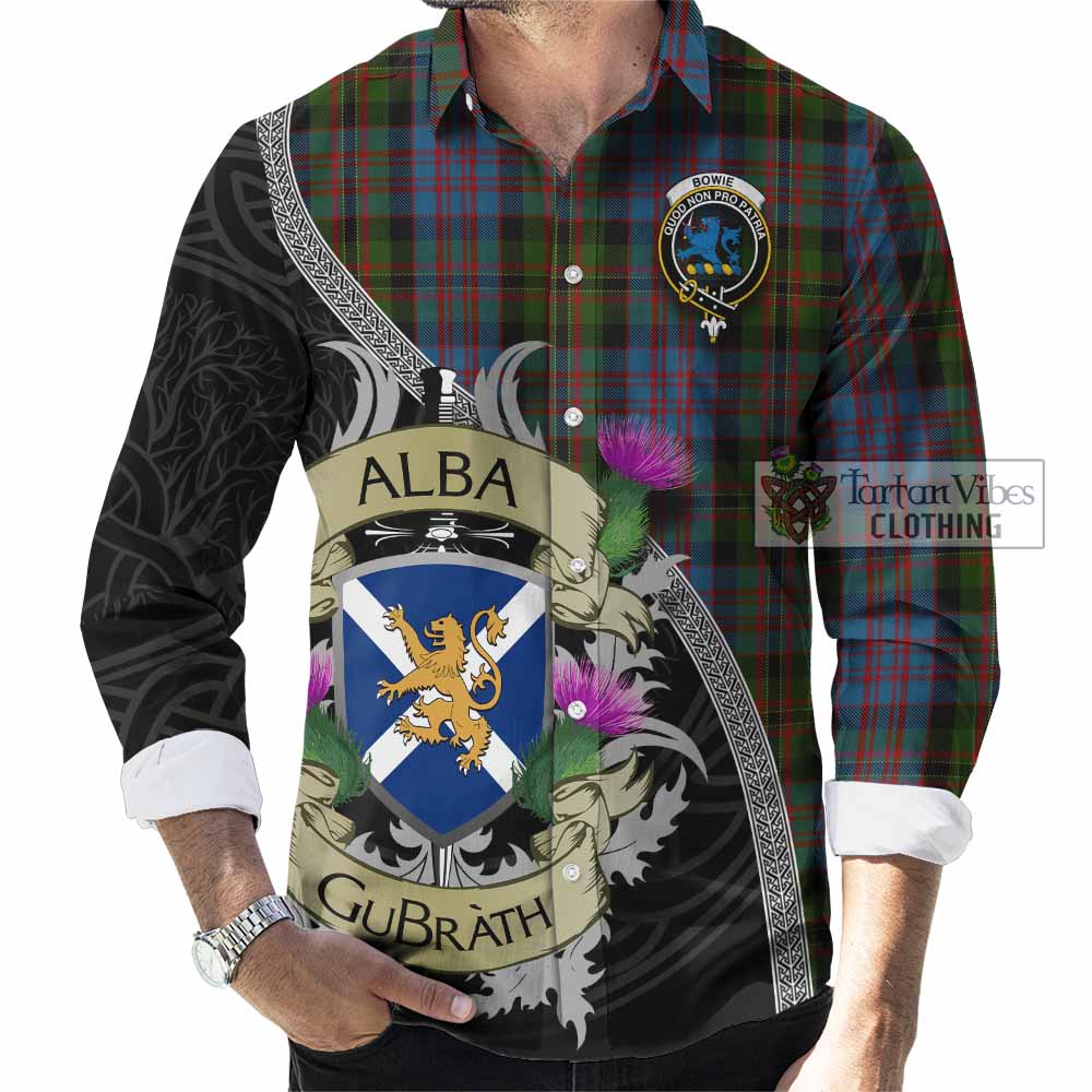 Bowie Tartan Family Crest Long Sleeve Button Shirt Lion Rampant Royal Thistle Shield Celtic Inspired - Tartan Vibes Clothing