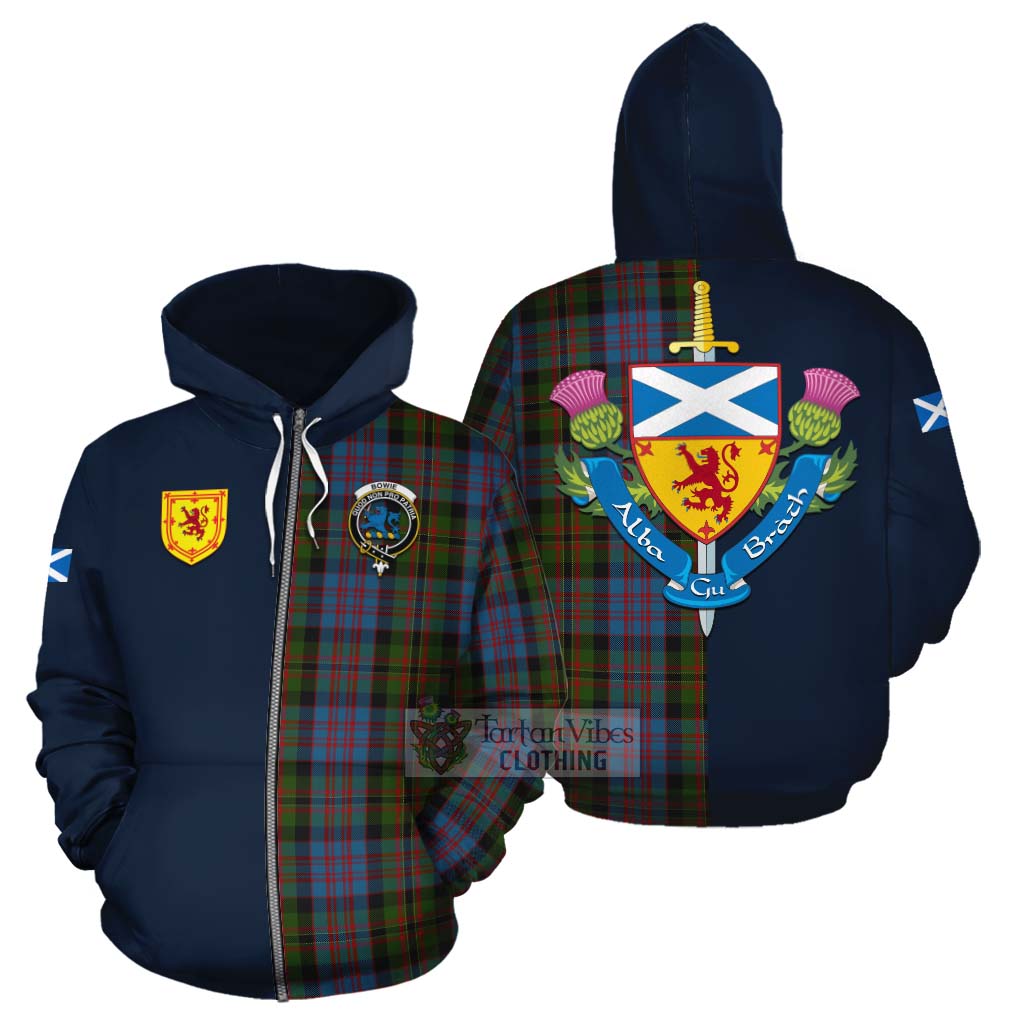 Bowie Tartan Cotton Hoodie Alba with Scottish Lion Royal Arm Half Style - Tartan Vibes Clothing