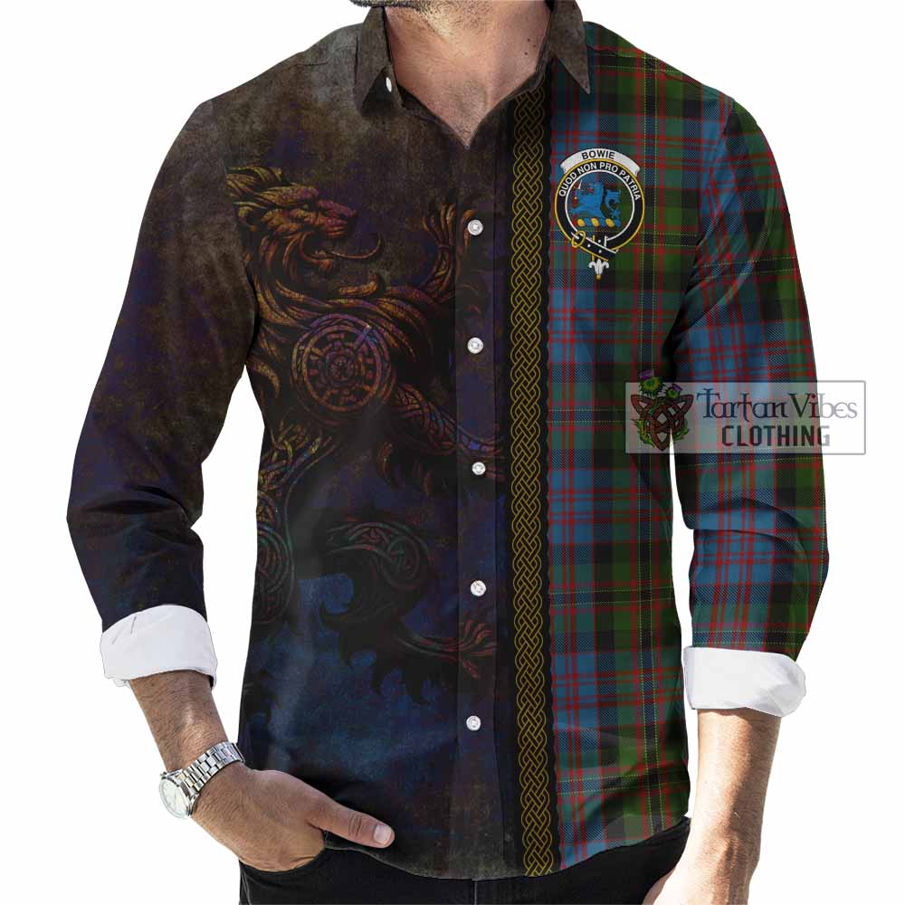 Bowie Tartan Family Crest Long Sleeve Button Shirt Alba Gu Brath Be Brave Lion Ancient Style - Tartan Vibes Clothing