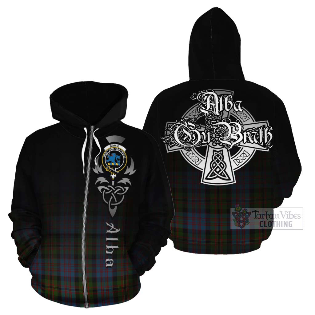 Tartan Vibes Clothing Bowie Tartan Cotton Hoodie Featuring Alba Gu Brath Family Crest Celtic Inspired
