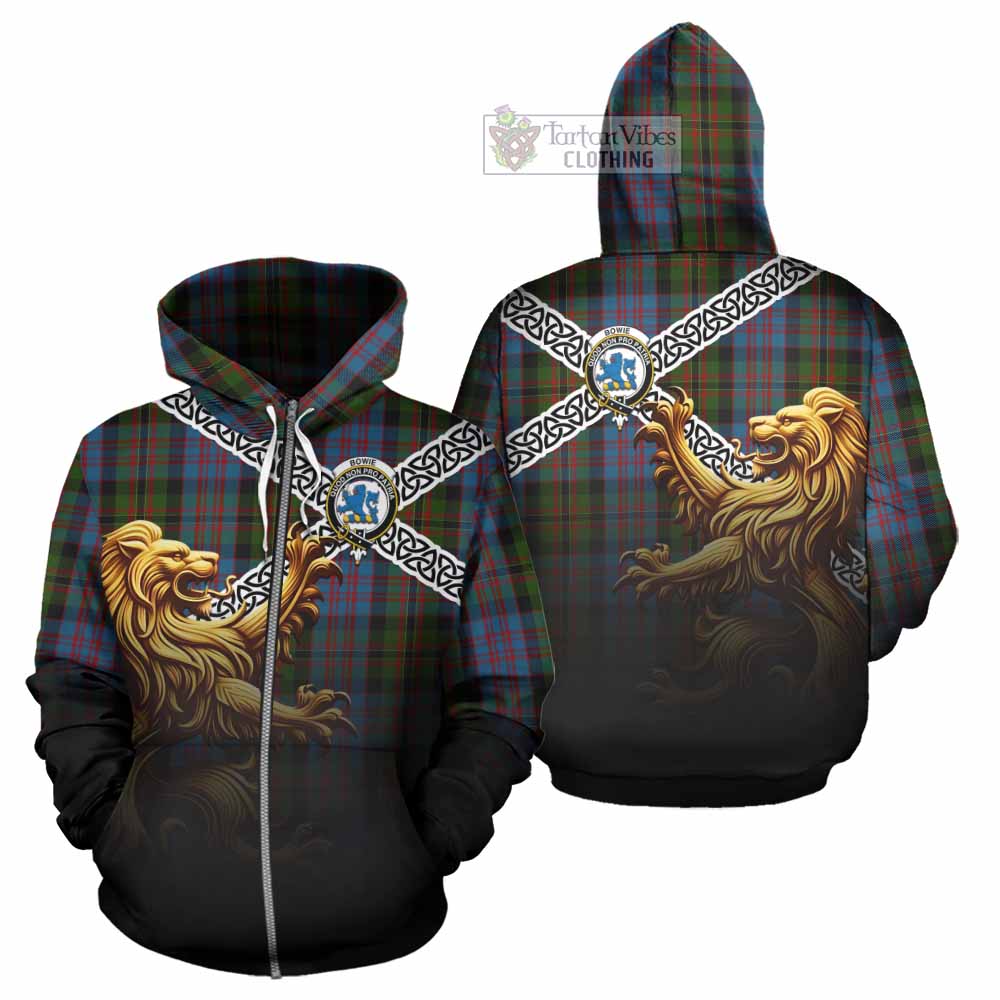 Bowie Crest Tartan Hoodie with Golden Lion Emblem Celtic Style Zip Hoodie - Tartan Vibes Clothing
