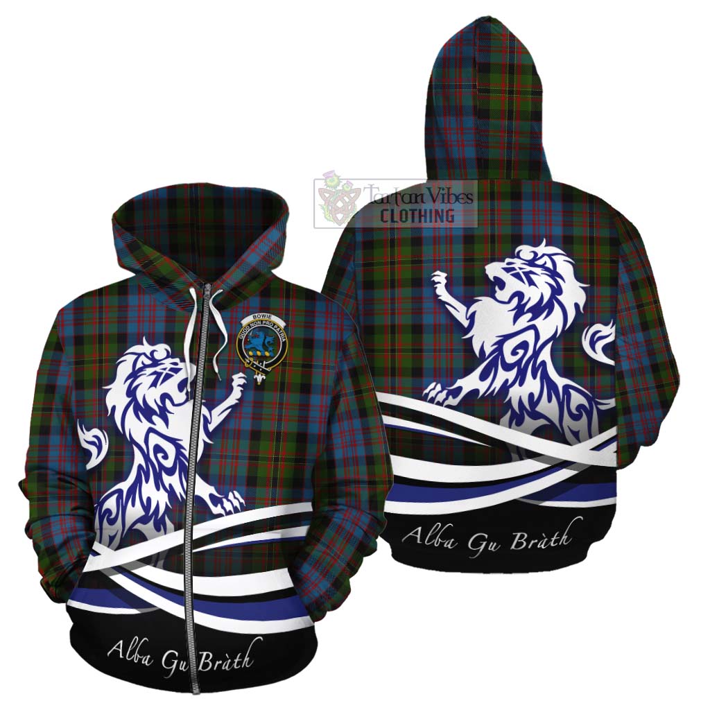 Bowie Tartan Cotton Hoodie with Alba Gu Brath Regal Lion Emblem - Tartan Vibes Clothing