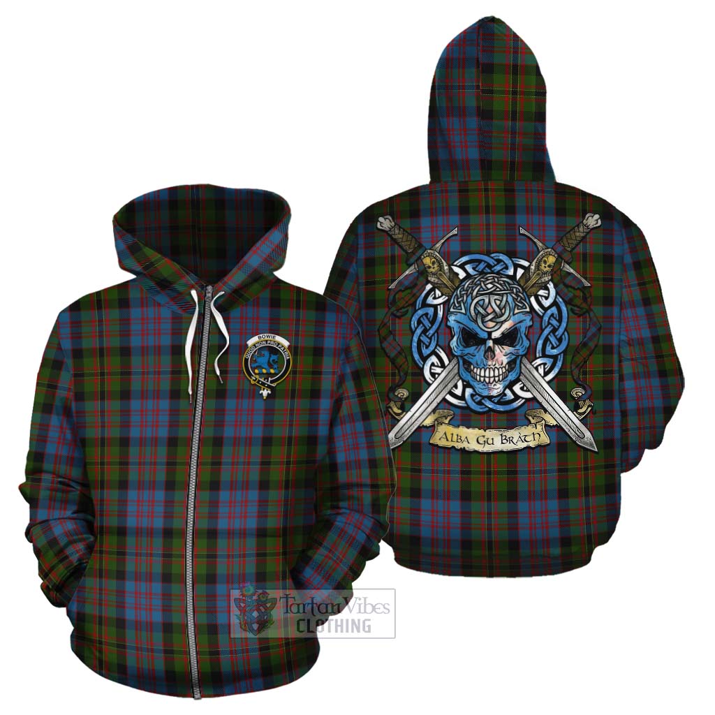 Bowie Tartan Cotton Hoodie with Family Crest Celtic Skull Style - Tartan Vibes Clothing